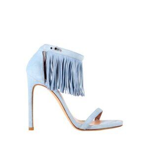 Stuart Weitzman Lovefringe Nudist Blue Fringe Suede Sandals - Size 8